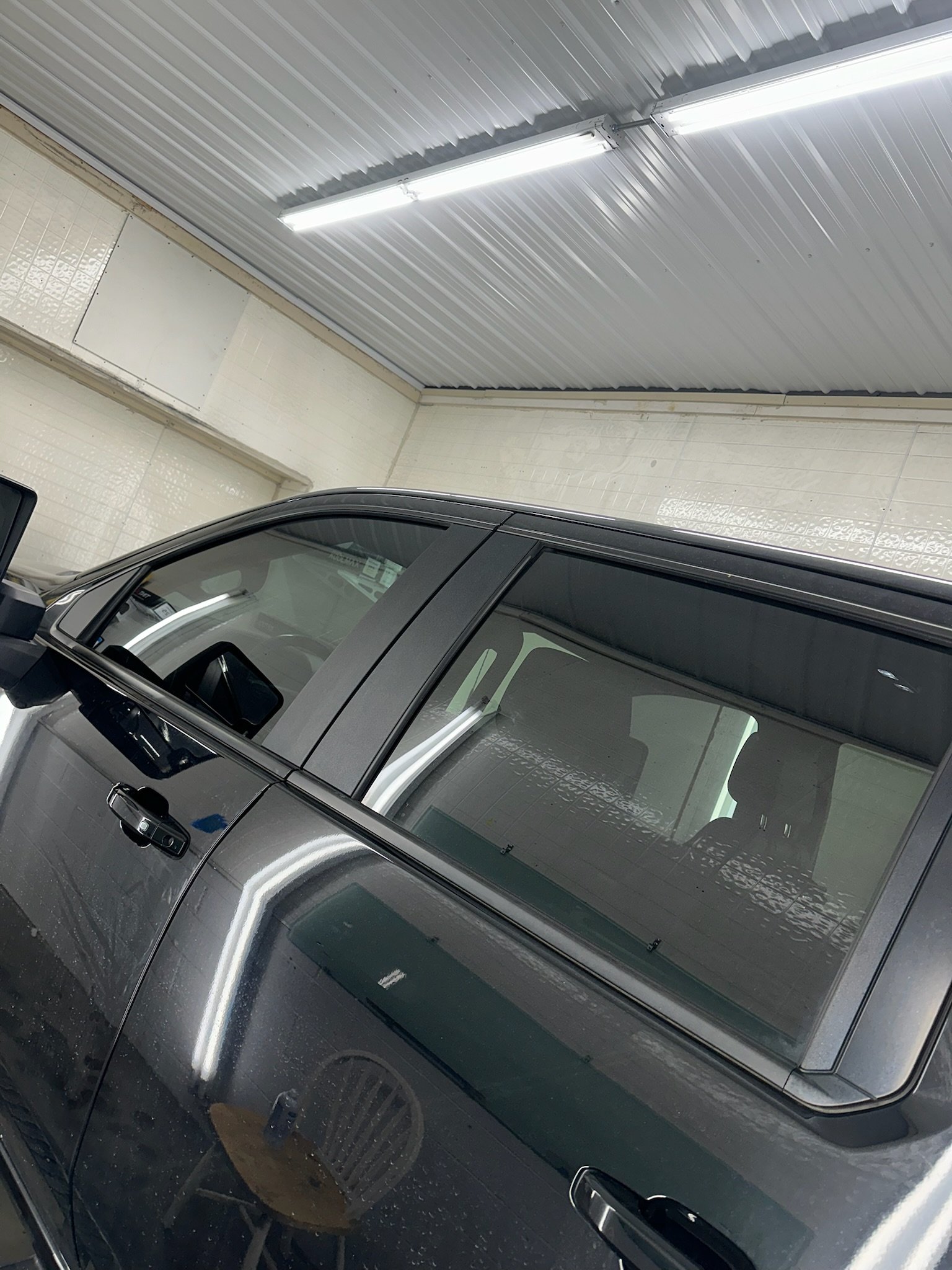 Ceramic tint on truck side glass closeup — Garage 717 PA