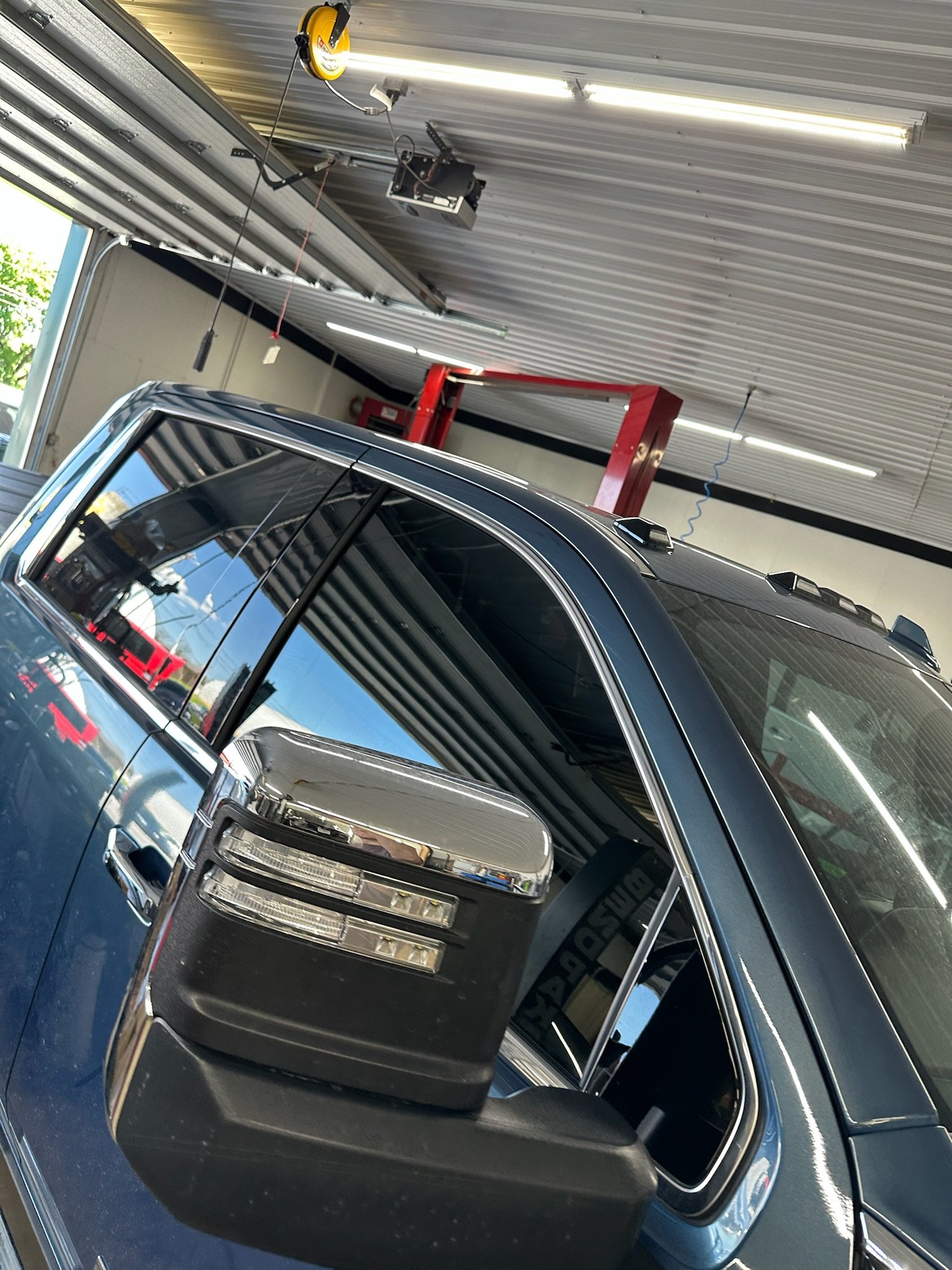 Truck window tint installation in progress — Garage 717 PA